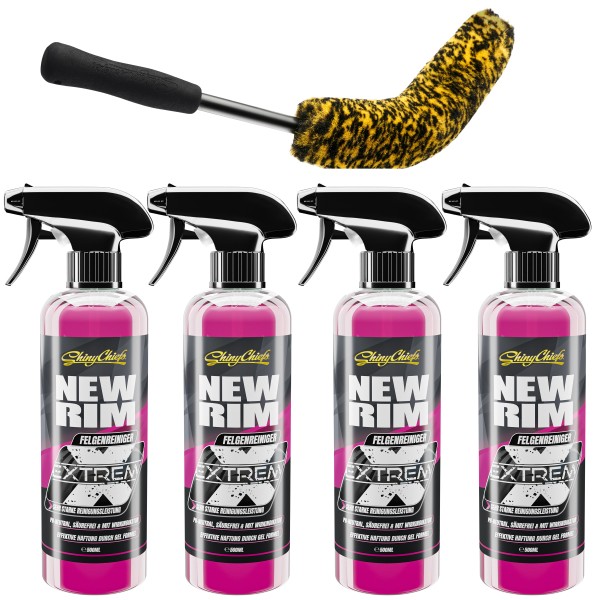 NEWRIM EXTREM - Felgenreiniger 4x500ml + WHEELBRUSH MIKROFASER FELGENBÜRSTE FLEX