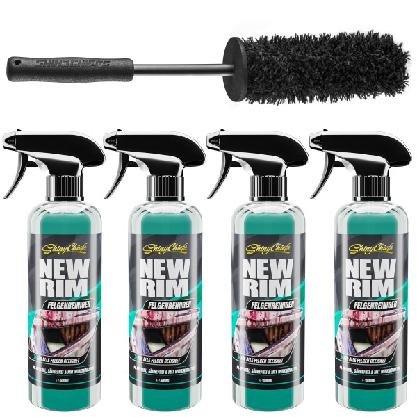 NEWRIM Felgenreiniger 4x500ml + WHEELBRUSH MIKROFASER FELGENBÜRSTE