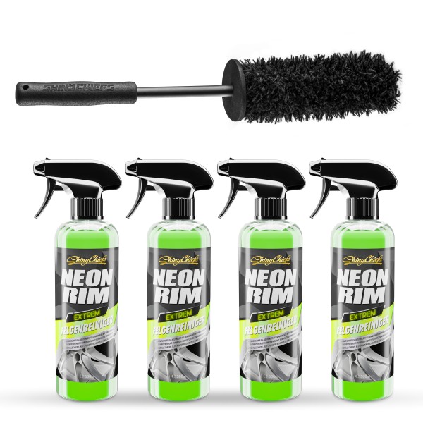 NEONRIM EXTREM Felgenreiniger 4x500ml + WHEELBRUSH MIKROFASER FELGENBÜRSTE