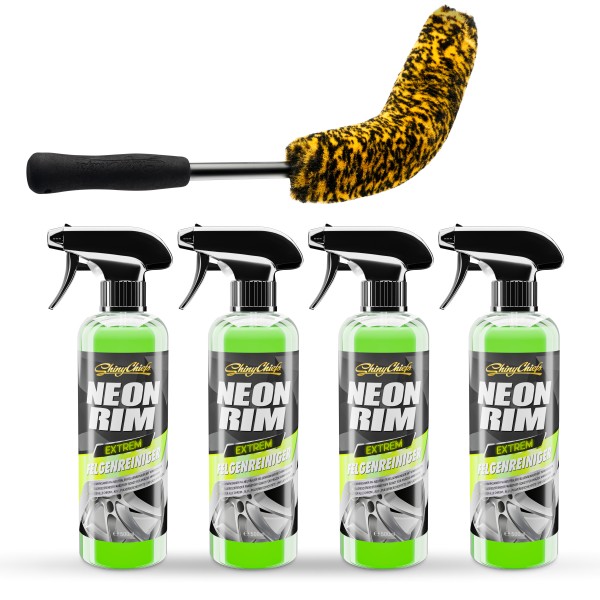 NEONRIM EXTREM Felgenreiniger 4x500ml + WHEELBRUSH MIKROFASER FELGENBÜRSTE FLEX