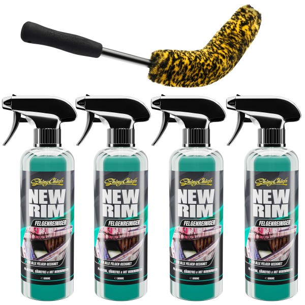 NEWRIM Felgenreiniger 4x500ml + WHEELBRUSH MIKROFASER FELGENBÜRSTE FLEX